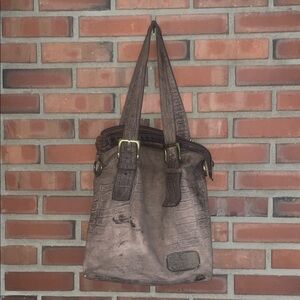Caudra Brown Textured Tote Bag western buckle zip top